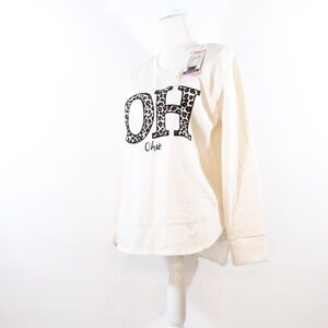 State of Mine Womens Cream-colored Crewneck Sweatshirt w/leopard Print "OH" NWT